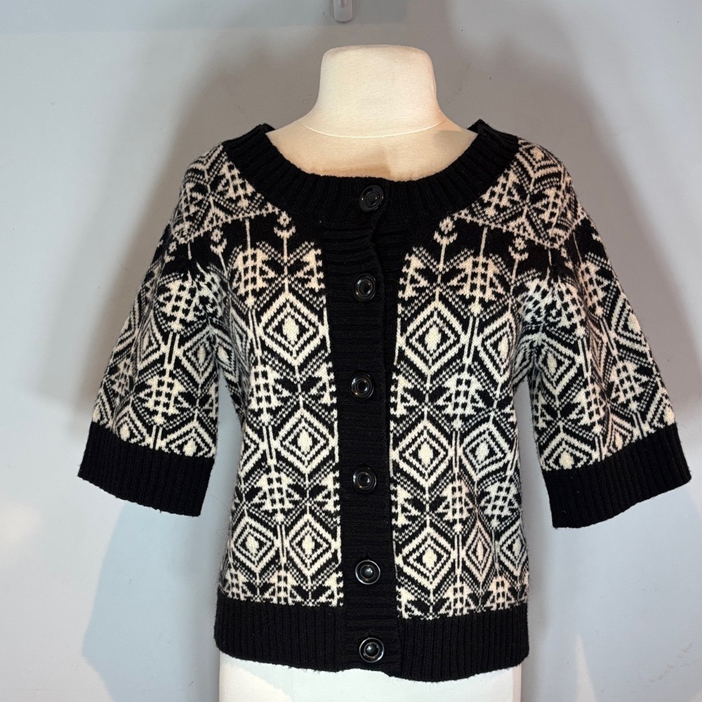 Jillian Jones Sweater Lambs Wool Black/Off White half Sleeve Size M